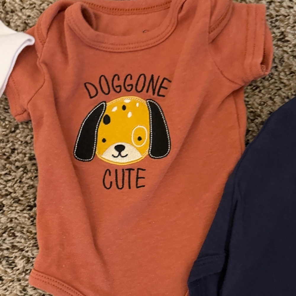 Cute Dog Print Kids One Piece Set - White, Orange, Navy - Picture 3 of 4